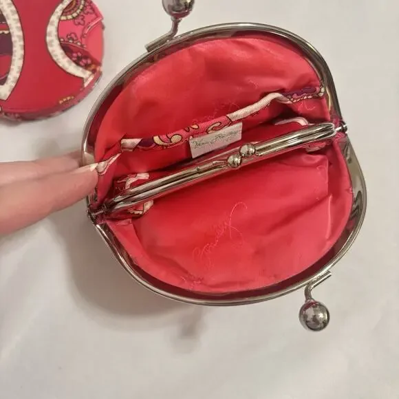 Vera Bradley Double Kiss Kisslock Coin Change Purse & Mirror Retired Rosy Posies - Picture 4 of 5